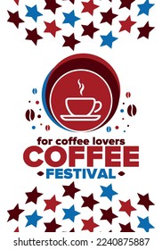 Coffee Festival. For coffee lovers. Event for professionals in the coffee industry. Cafes, restaurants and coffee roasters. Trainings for baristas from staff schools. Creative Illustration. Vector
