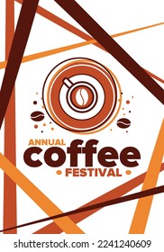 Coffee Festival. For coffee lovers. Event for professionals in the coffee industry. Cafes, restaurants and coffee roasters. Trainings for baristas from staff schools. Creative Illustration. Vector