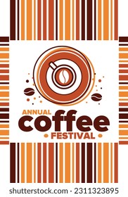Coffee Festival. For coffee lovers. Event for professionals in the coffee industry. Cafes, restaurants and coffee roasters. Trainings for baristas from staff schools. Creative Illustration. Vector