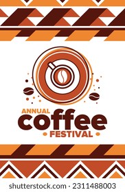 Coffee Festival. For coffee lovers. Event for professionals in the coffee industry. Cafes, restaurants and coffee roasters. Trainings for baristas from staff schools. Creative Illustration. Vector