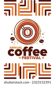 Coffee Festival. For coffee lovers. Event for professionals in the coffee industry. Cafes, restaurants and coffee roasters. Trainings for baristas from staff schools. Creative Illustration. Vector