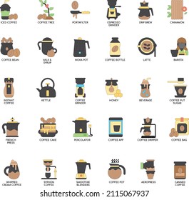 Coffee fill elements flat vector icon collection set