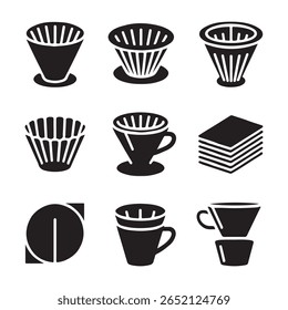 Coffee Filter Glyph Icons for Brewing and Barista Tools
