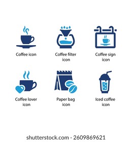 Coffee, filter, sign, lover, Paper bag, Iced coffee, Blue Icon Set