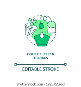 Coffee filters and teabags concept icon. Food-spoiled paper waste idea thin line illustration. Rotting in landfill. Reusing coffee grounds. Vector isolated outline RGB color drawing. Editable stroke