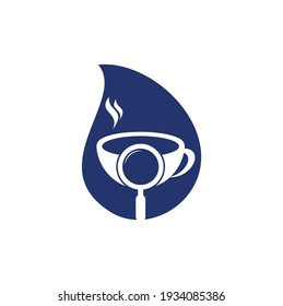 Coffee Find drop shape concept logo designs concept vector. Coffee magnifying glass logo template Vector.