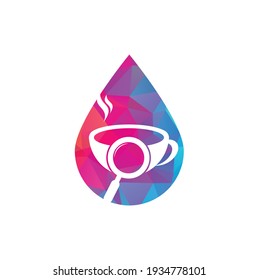 Coffee Find drop shape concept logo designs concept vector. Coffee magnifying glass logo template Vector.	