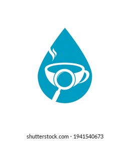 Coffee Find drop shape concept logo designs concept vector. Coffee magnifying glass logo template Vector.	