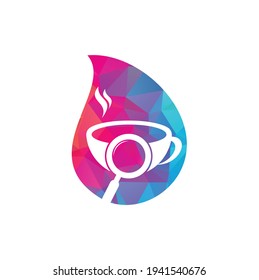 Coffee Find drop shape concept logo designs concept vector. Coffee magnifying glass logo template Vector.	