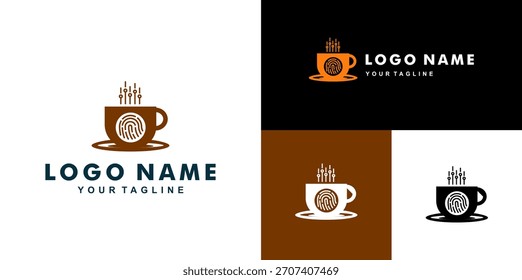Icono de Vector de diseño de logotipo de protección de datos personales de huellas dactilares de café