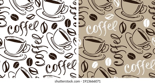 Pero primero el café - linda postal con doodle dibujado a mano. El café es siempre una buena idea. Copa de café - fondo de patrón.