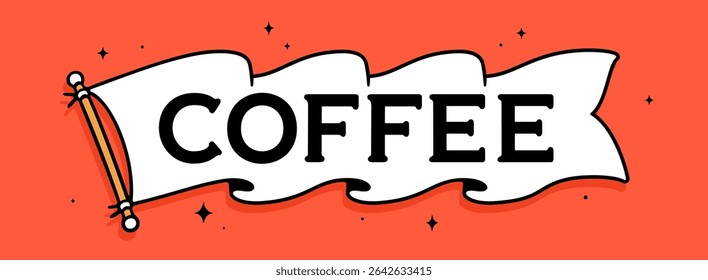 Coffee. Flag ribbon template. Vintage ribbon flag, text Coffee. Graphic retro flag, ribbon, poster banner. Retro style ribbon banner Coffee. Vector Illustration
