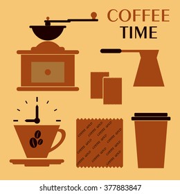 Coffee flat collection drink decorative icons vector illustration.