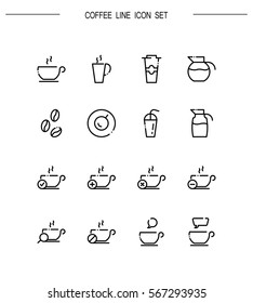 Coffee flat icon set. Collection of high quality outline symbols for web design, mobile app. Coffee vector thin line icons or logo.