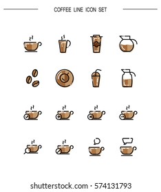 Coffee flat icon set. Collection of high quality outline symbols for web design, mobile app. Coffee vector thin line icons or logo.