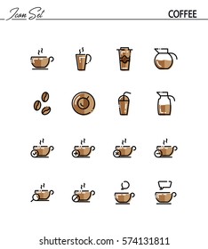 Coffee flat icon set. Collection of high quality outline symbols for web design, mobile app. Coffee vector thin line icons or logo.