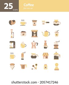 Coffee flat icon set. Vector and Illustration.