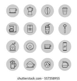 coffee flat icon set, vector illustration, cafe, beverage, dessert, outline color