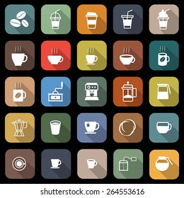 Coffee flat icons with long shadow, stock vector