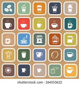 Coffee flat icons on brown background, stock vector