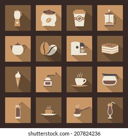 Coffee flat icons set