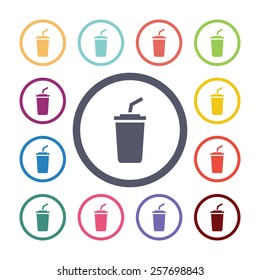 coffee flat icons set. Open colorful buttons 