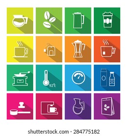 Coffee flat icons set vector flat line shadow