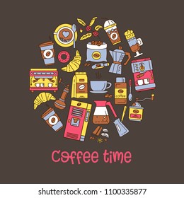 Coffee flat line icons. Simple Set of Coffee and Tea Related Vector Line Icons. Colorful template for your design. For restaurant menus, business and brand design.