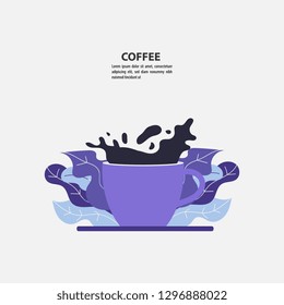 coffee flat modern. beverage and beans scenery plants in field scenery shading style