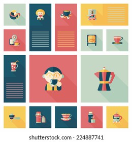 Coffee flat ui background set, eps10