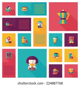 Coffee flat ui background set, eps10