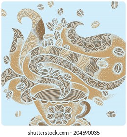 Coffee flavor hand drawn graphic ornate. Pastel colors.