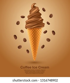 Coffee : Flavored Soft Ice cream Set : Vector Illustration