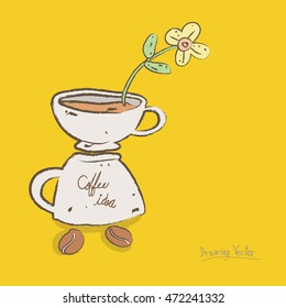 coffee flower and bean in yellow background, vector illustration