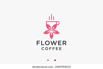 Kaffee mit Blumen Logo Design Vektorgrafik Silhouette Illustration