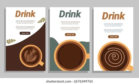 Juego de bebidas de volante de café con remolino de arte con leche y taza