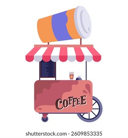 Coffee food cart on isolated background. Vector illustration in a flat style
