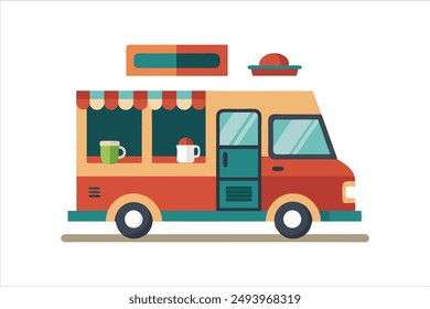 Coffee food truck cartoon vector art illustration.