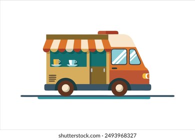 Coffee food truck cartoon vector art illustration.