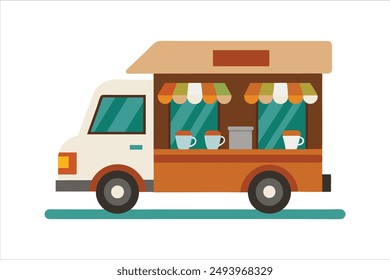 Coffee food truck cartoon vector art illustration.