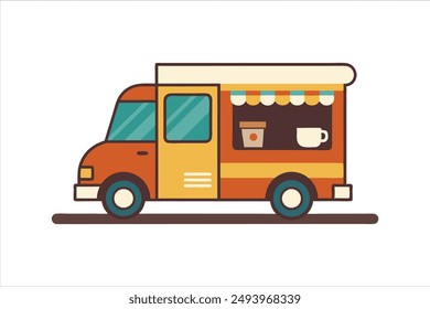 Coffee food truck cartoon vector art illustration.