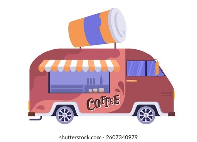 Coffee food truck on isolated background. Vector illustration in a flat style