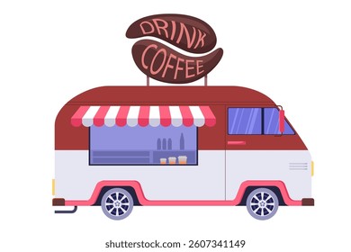 Coffee food truck on isolated background. Vector illustration in a flat style