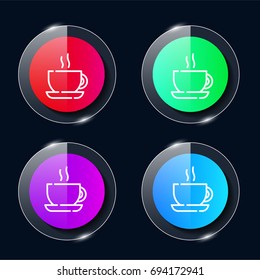 Coffee four color glass button ui ux icon. Glossy app icon logo vector