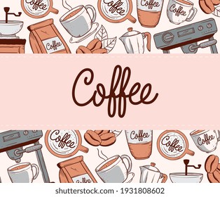 Doodle-Symbole für Kaffeerahmen