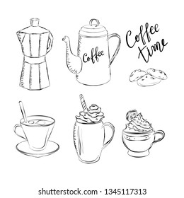 Coffee frame illustration. Hand drawn sketch with sweet, coffee. Coffee set vector illustration
