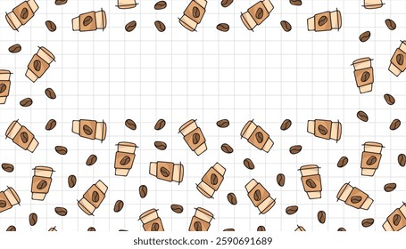 coffee frame. An invigorating aromatic drink. an empty frame for advertising. The flyer. the poster. coffee. Coffee shop wallpaper. A doodle-style drawing. seamless. hot chocolate. The coffee label. 
