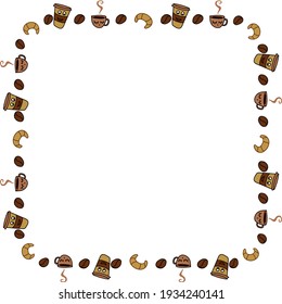 Coffee frame pattern with cup and croissant
