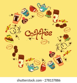 Coffee. Frame - wreath. Isolated object.