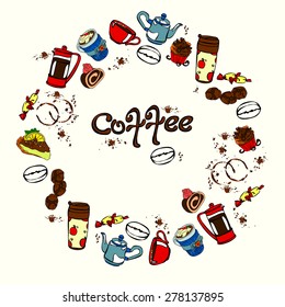 Coffee. Frame - wreath. Isolated object.